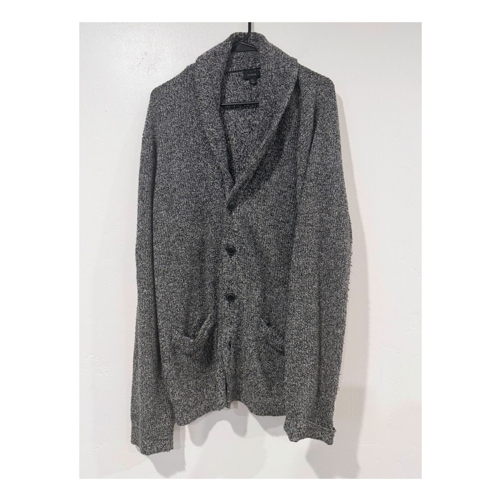 J.Crew Gray Marl Shawl Collar Cardigan Sweater Button Front Pockets XL Women